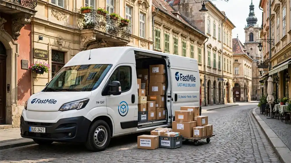 Last-mile delivery van in urban environment